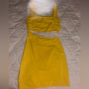H:ours cutout yellow mini dress